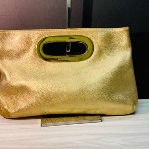 Michael Kors Gold Pebbled Leather Berkley Clutch